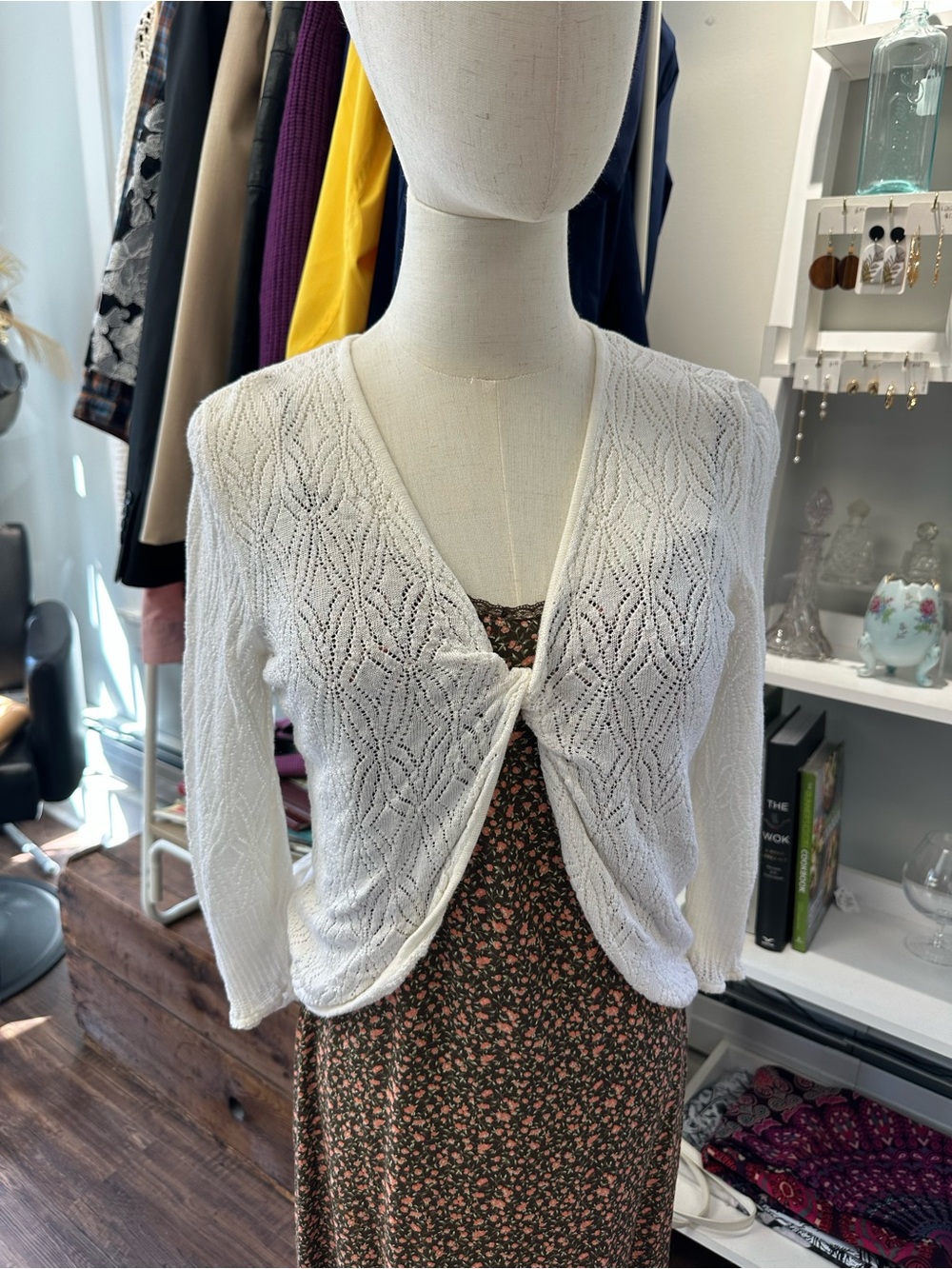 Sigrid Olsen White Openwork Tie-Front Knit Cardigan